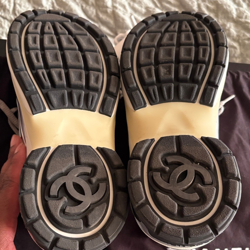 CHANEL Metallic Silver and Gray Sneakers - Picture 5 of 11